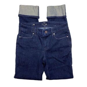 White House Black Market‎ Dark Wash Denim Slim Ankle Gold Cuff Mid Rise Jeans 00